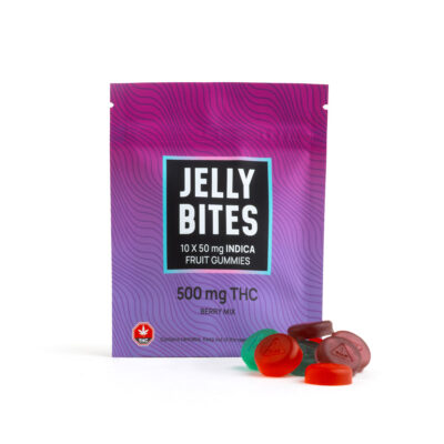 Twisted Extracts Jelly Bites Berry Mix indica gummies 500mg THC package with assorted fruit gummies