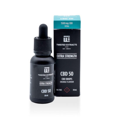 Twisted Extracts Extra Strength CBD 50 oil drops THC free orange flavour 1500mg CBD total 30ml bottle with box