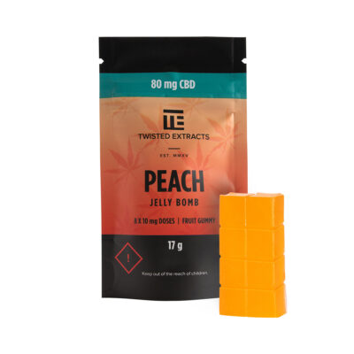 Twisted Extracts Peach Jelly Bomb 80mg CBD gummy with package