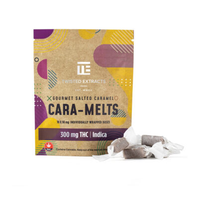 Twisted Extracts Cara-Melts gourmet salted caramel edibles 300mg indica package with individually wrapped caramels